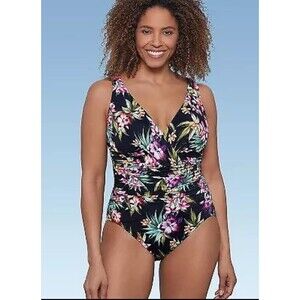 Women's UPF 50 V-neck Ruched One Piece Swimsuit